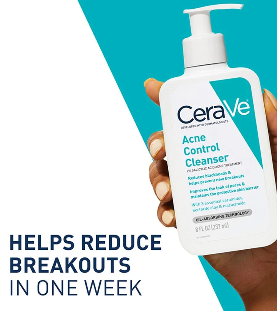 CeraVe Acne Control Cleanser 355ml white pump bottle with salicylic acid