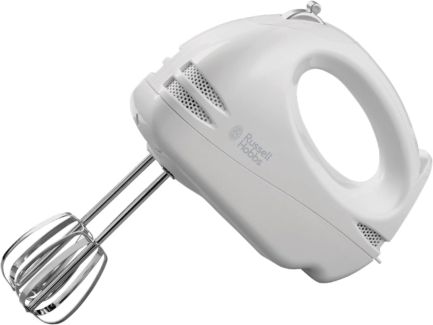 Russell Hobbs white 6 speed hand mixer with stainless steel whisk attachment