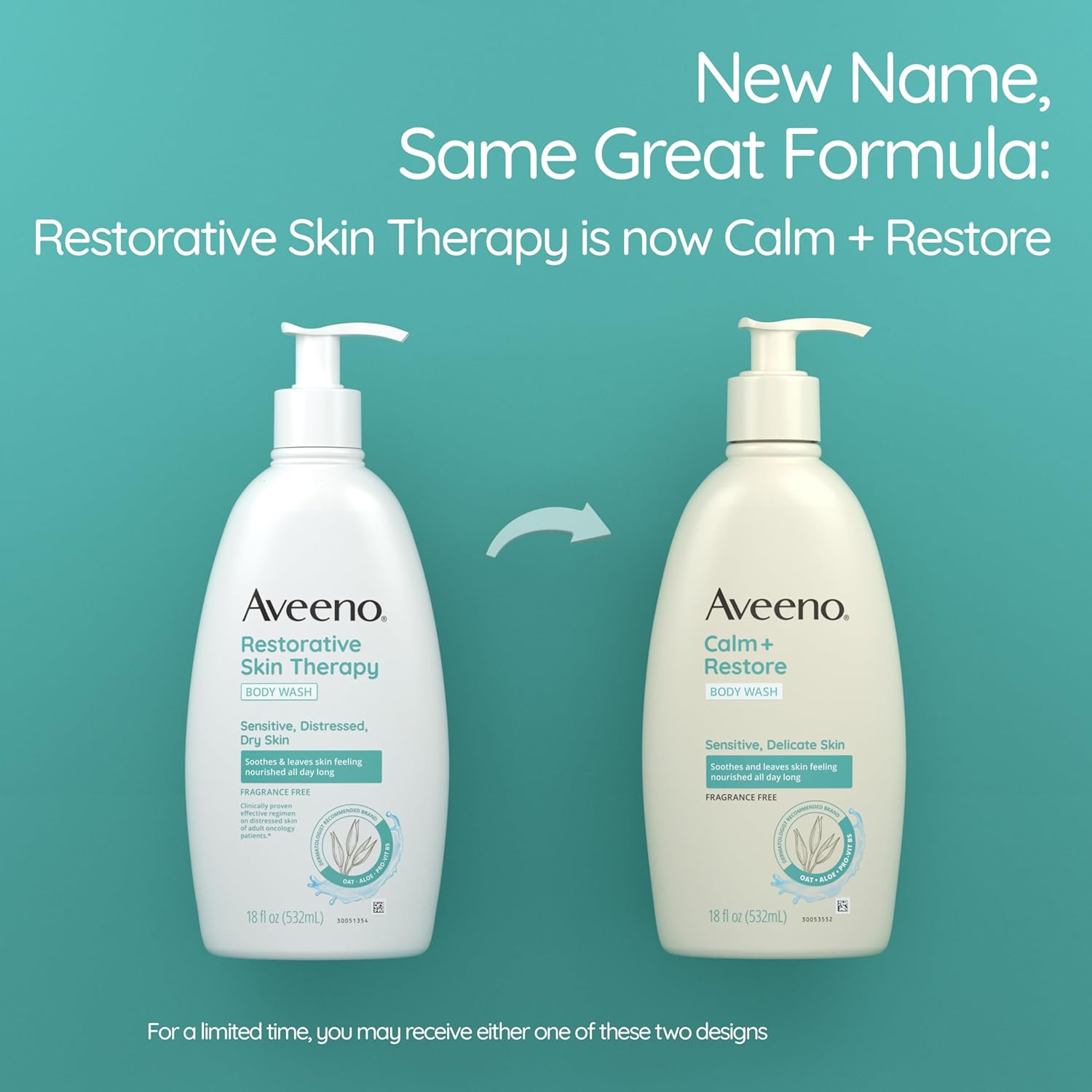 Aveeno Calm + Restore Daily Body Wash for Sensitive Skin, 18 fl oz