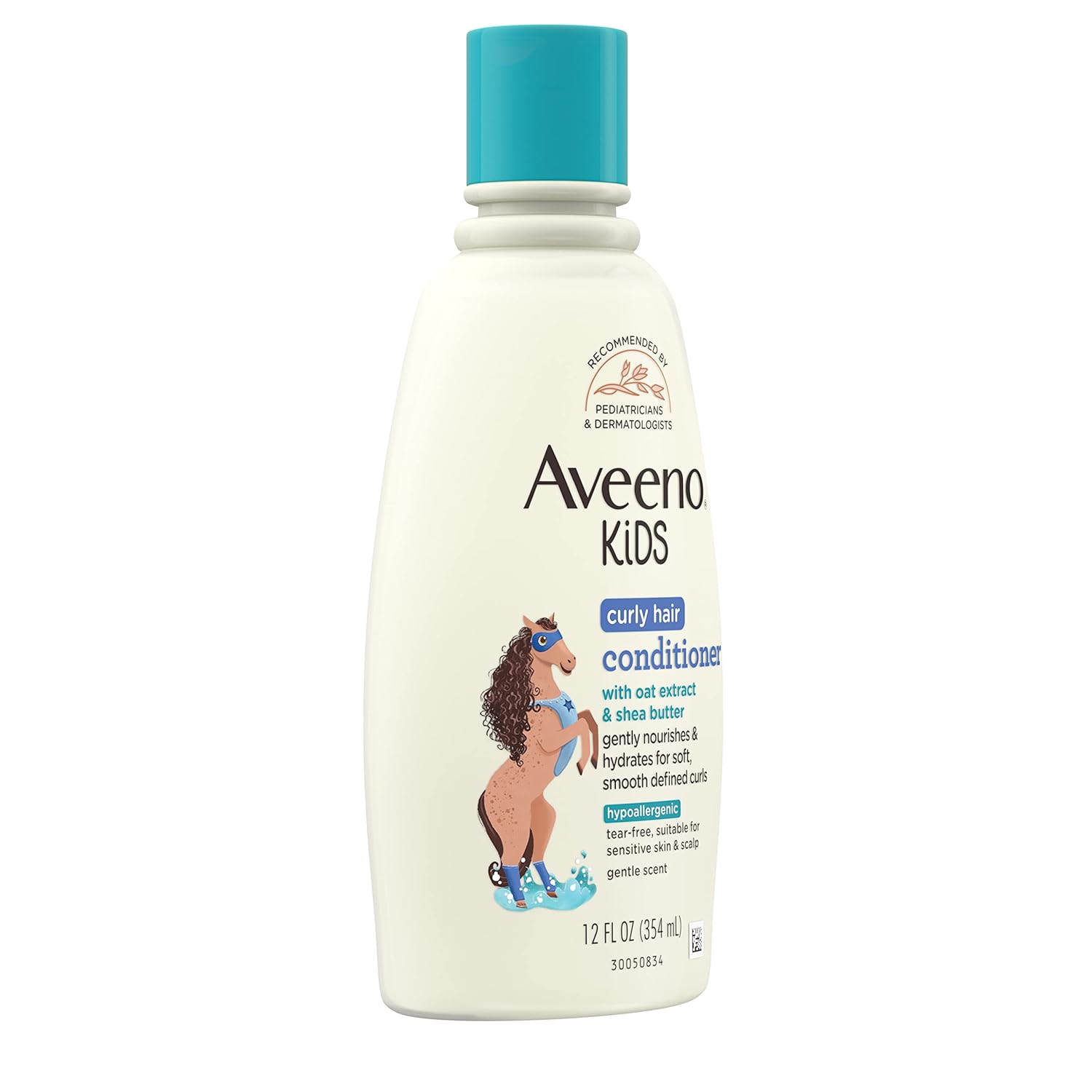 Aveeno Kids curly hair conditioner 12 fl oz bottle with turquoise cap
