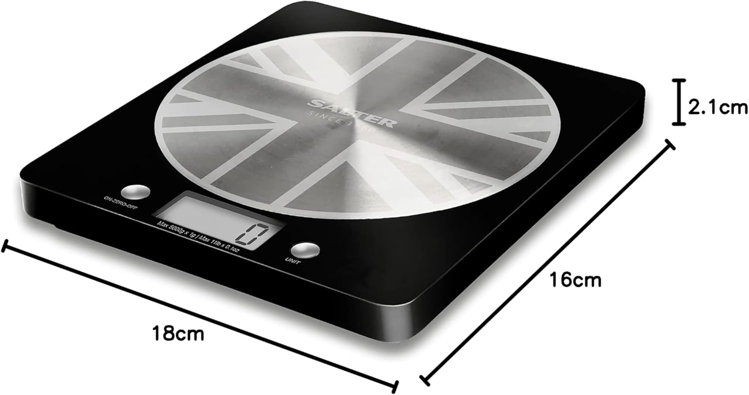 Salter electronic kitchen scale with steel platform, black, digital display