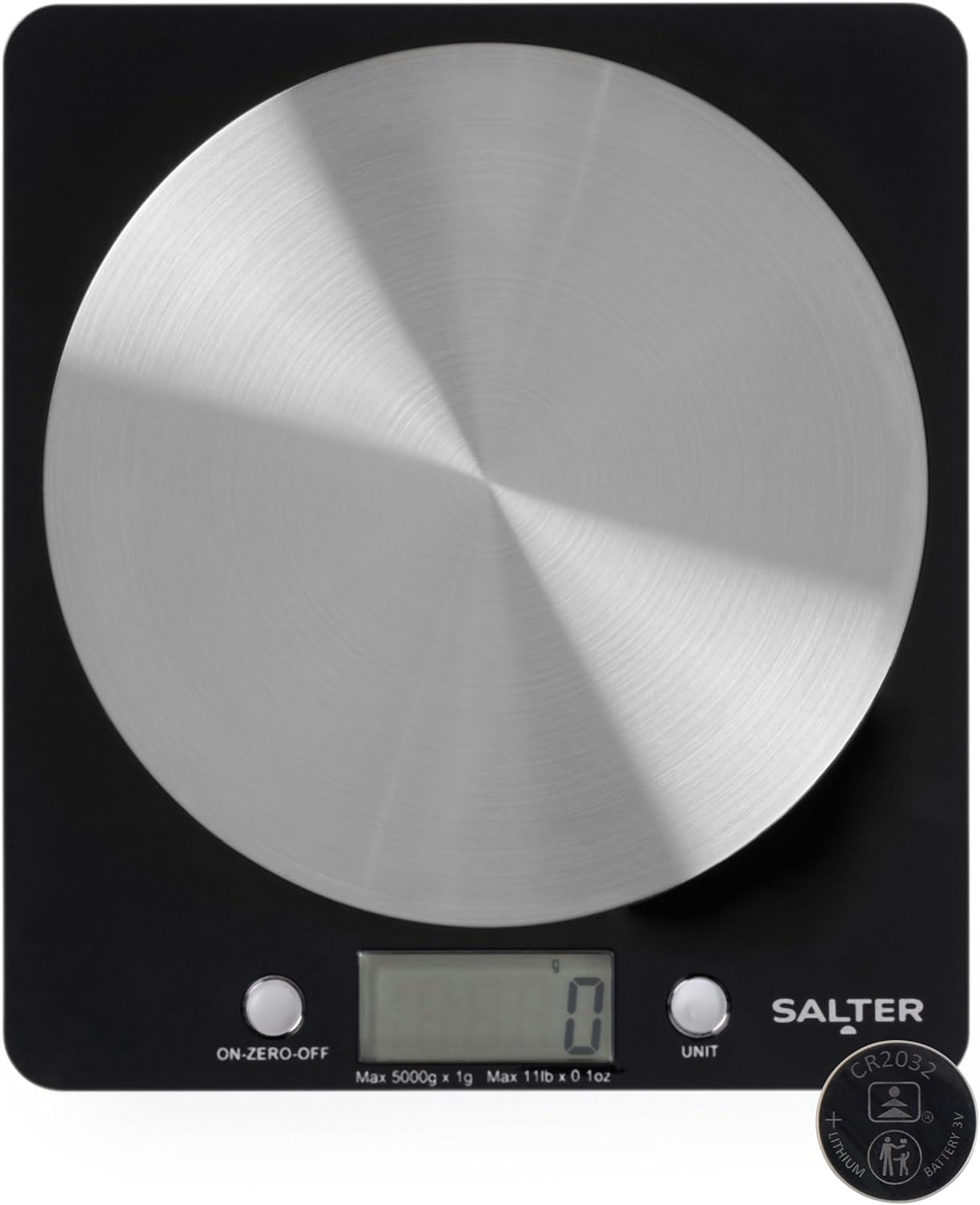 Salter electronic kitchen scale with stainless steel platform and black base