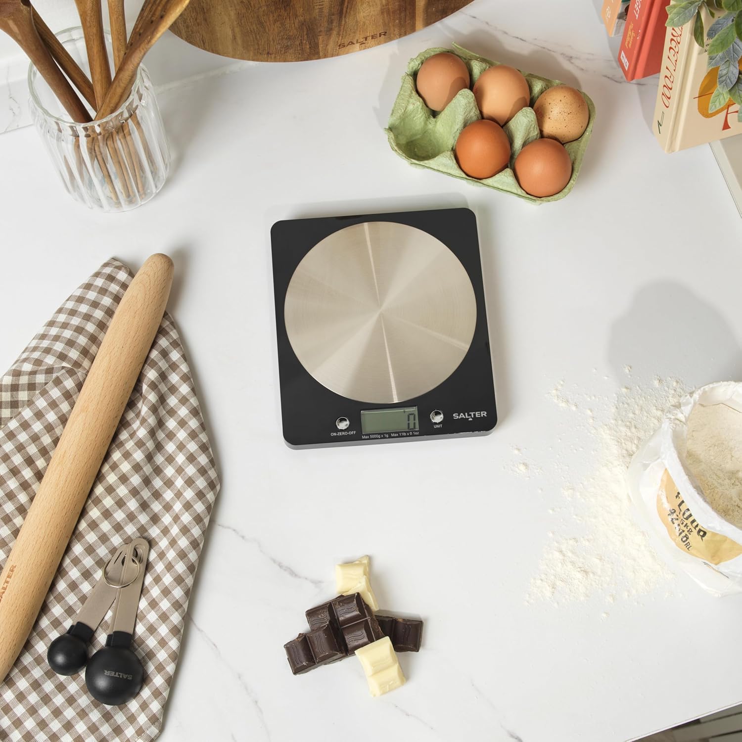 Salter electronic kitchen scale with steel platform and black base