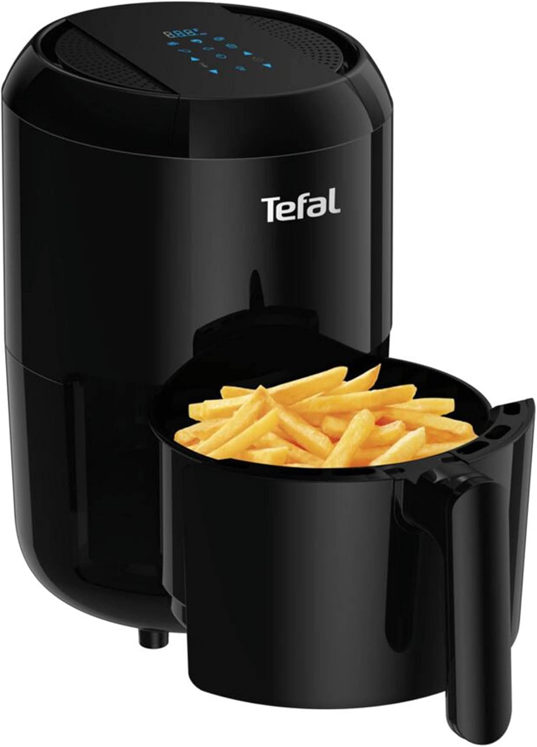 TEFAL Easy Fry Compact black air fryer with basket and cooked chips