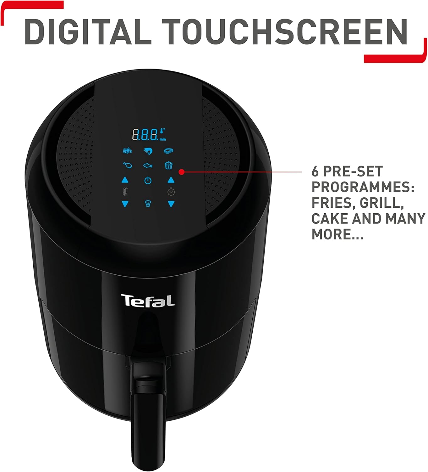 Tefal Easy Fry Compact black air fryer with digital touchscreen display
