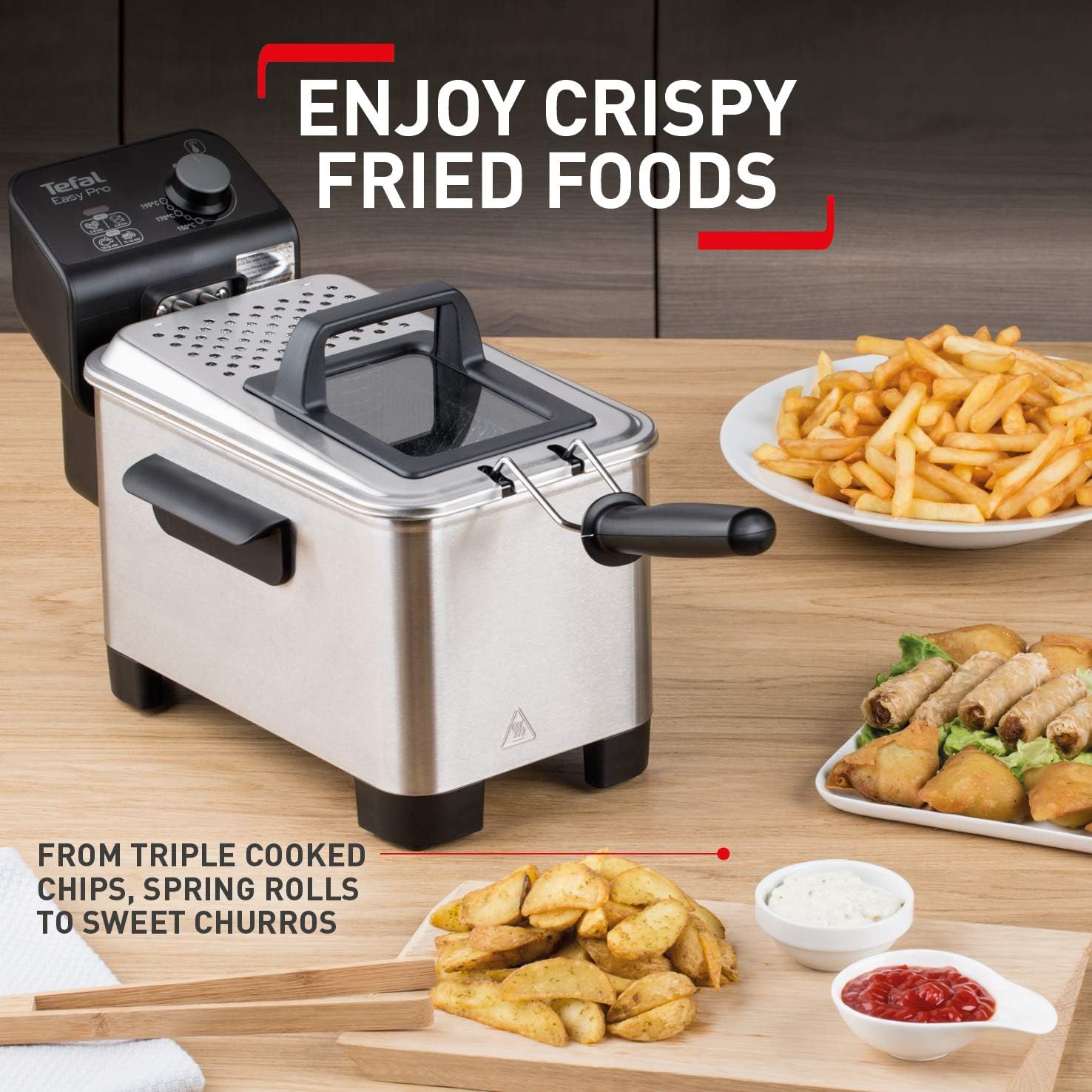 Tefal Easy Pro deep fryer with stainless steel finish and black control panel