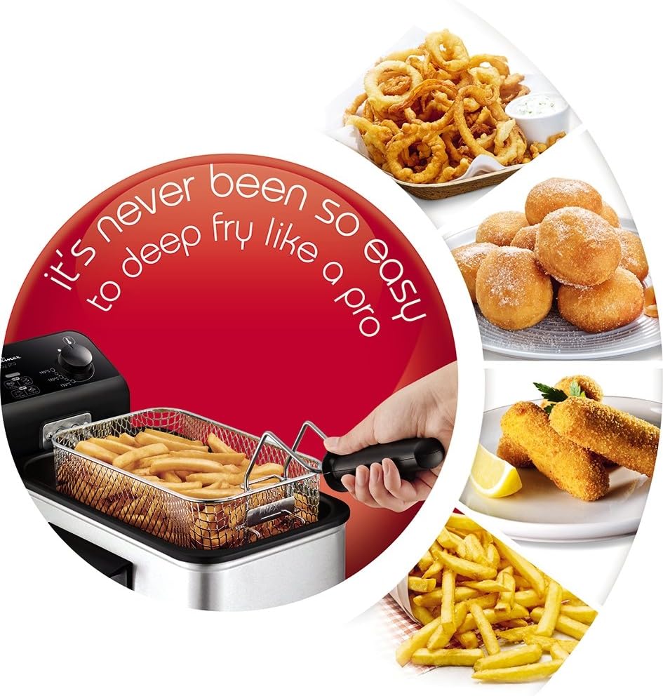Tefal FR333040 Easy Pro deep fryer with basket and cooked foods display