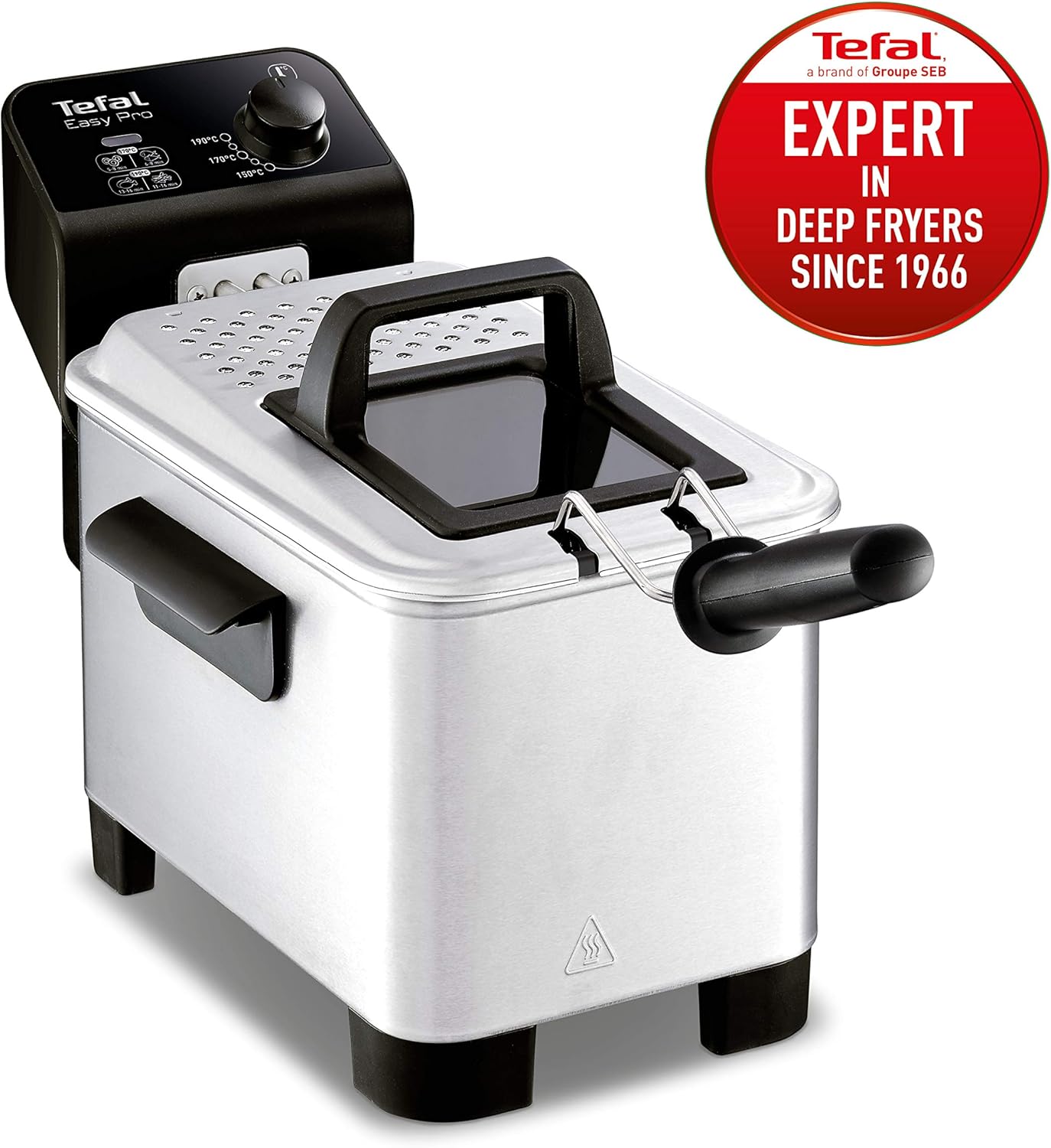 Tefal Easy Pro white and black deep fryer with control panel and basket