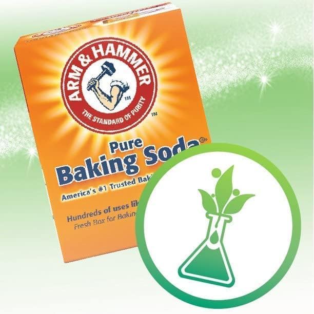 Arm & Hammer Pure Baking Soda orange box with natural ingredient icon