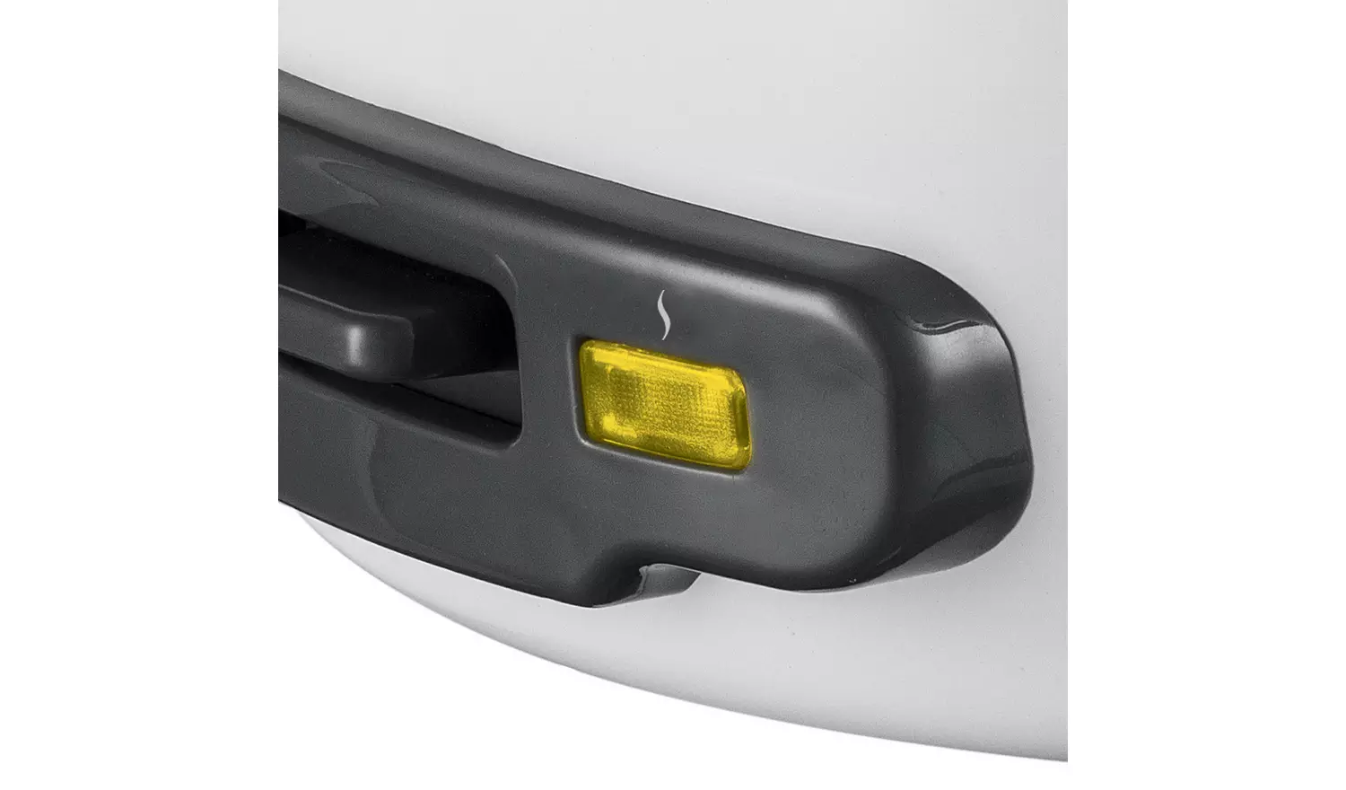 Russell Hobbs large white rice cooker with yellow indicator light detail