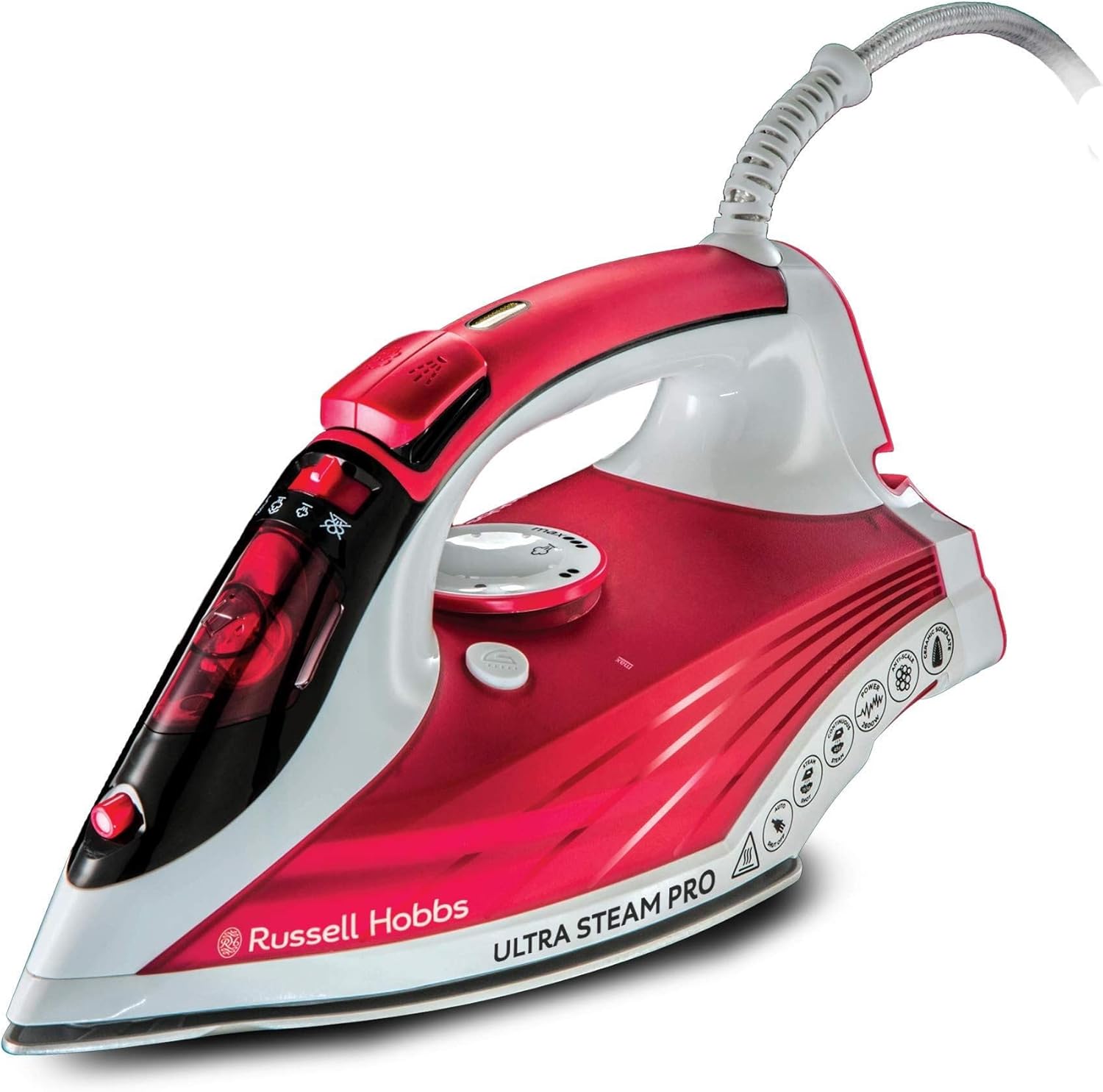 Russell Hobbs Supreme Steam Traditional Iron red and white with cord