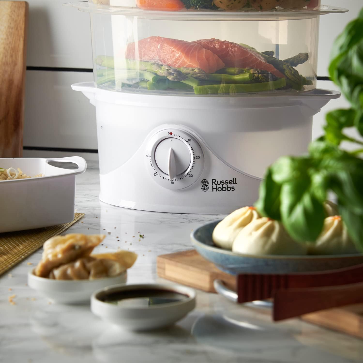 Russell Hobbs 21140 white 3-tier food steamer with timer control