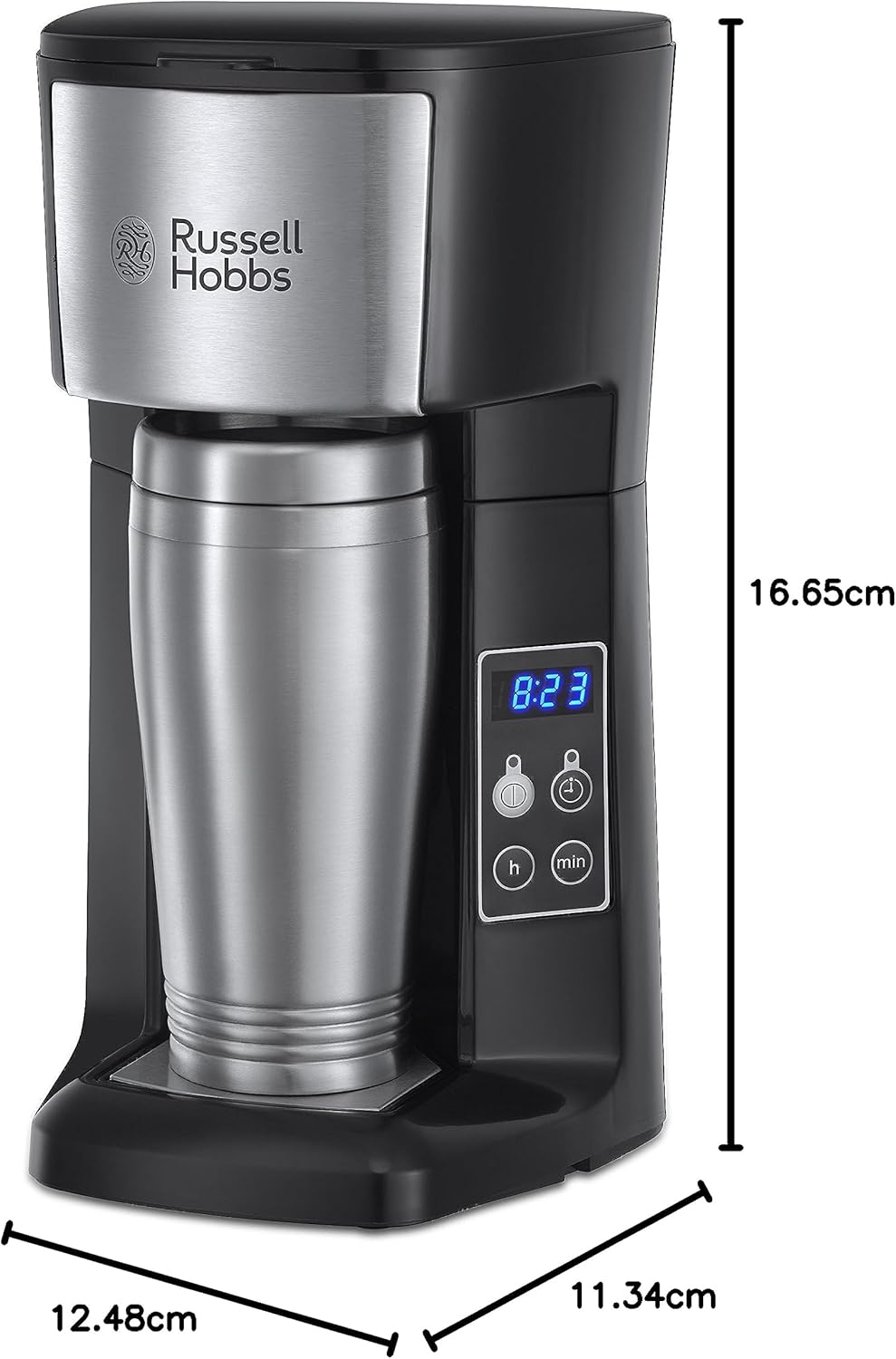 Russell Hobbs Brew and Go coffee machine with timer and stainless steel travel flask