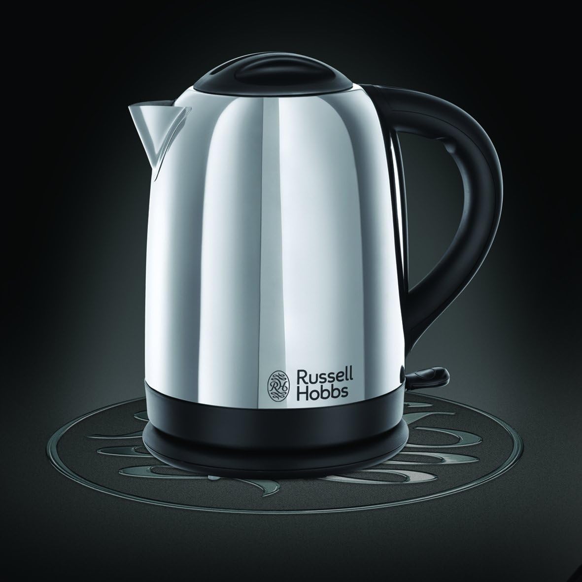 Russell Hobbs Lincoln kettle polished stainless steel with black handle
