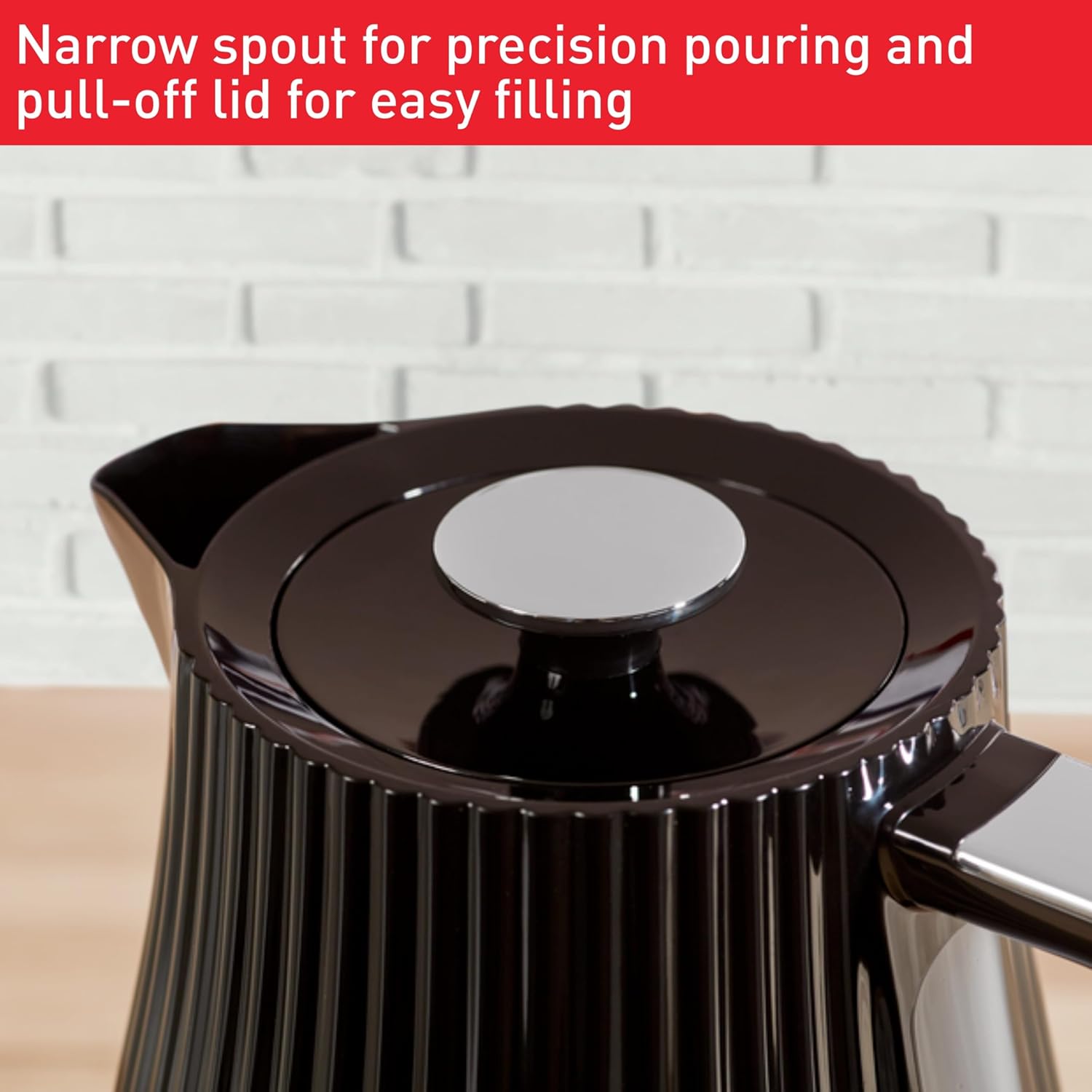 Tefal Loft black kettle 1.7 litre with narrow spout and pull-off lid
