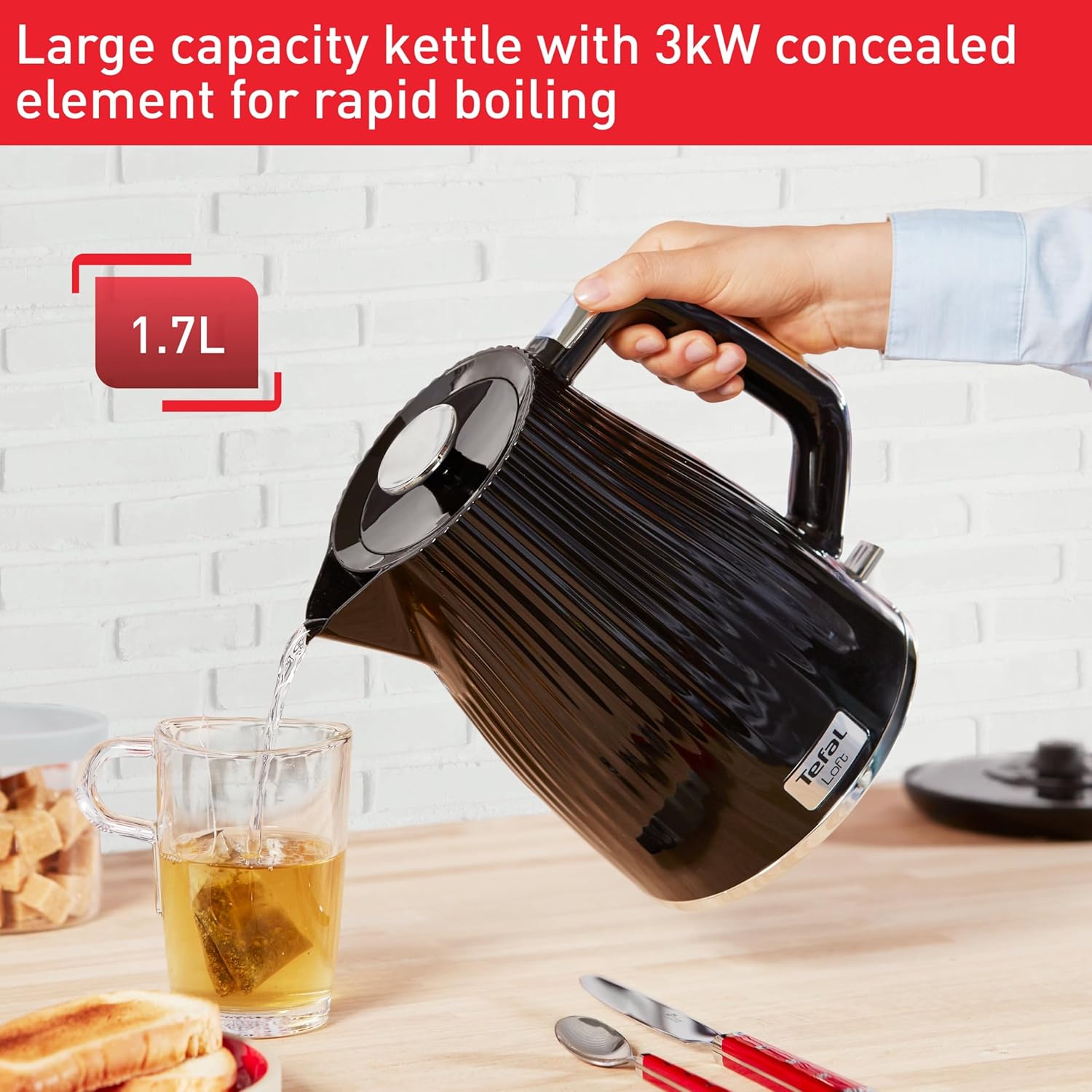 Tefal Loft black kettle 1.7L with concealed heating element