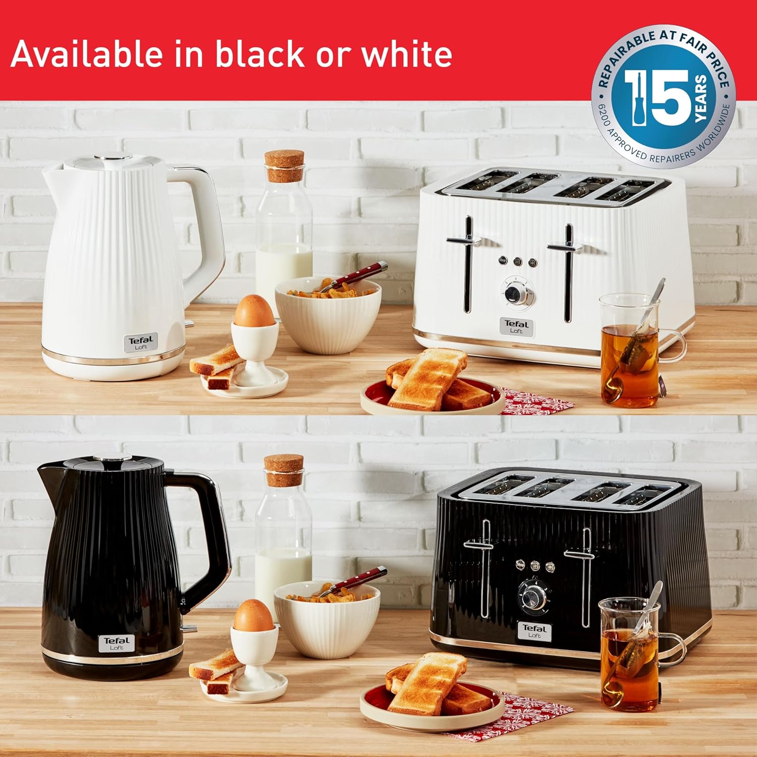Tefal Loft black electric kettle 1.7L with ribbed design