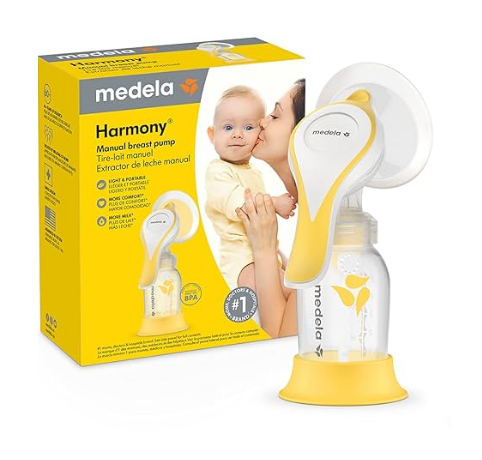 Medela Harmony Flex manual breast pump with yellow and white design