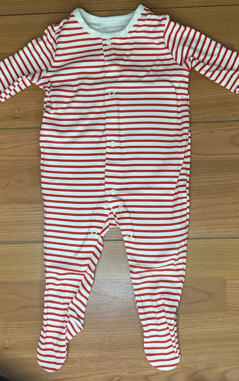 George red and white striped sleeping suit boy with feet and buttons