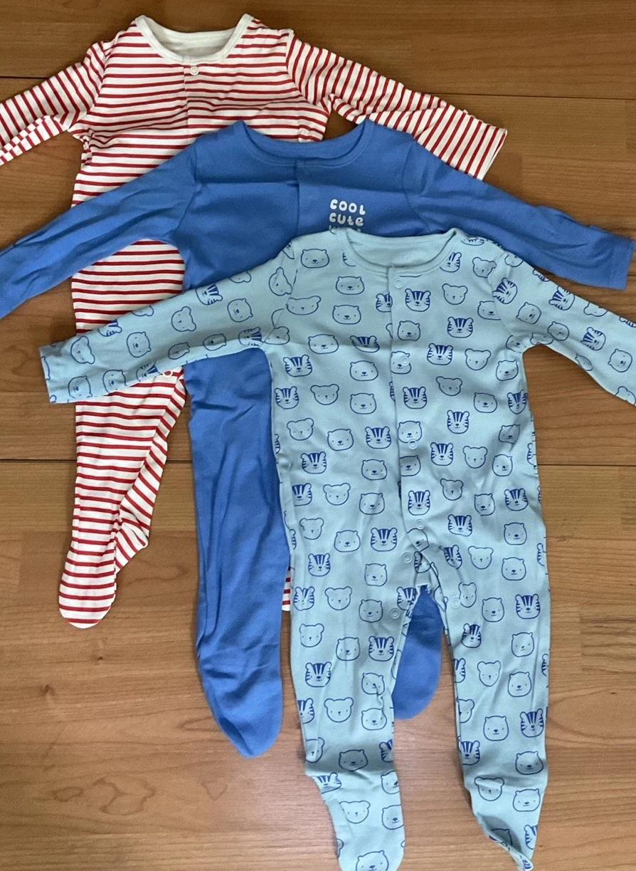 George 3pack boy sleeping suits red stripe blue animal print