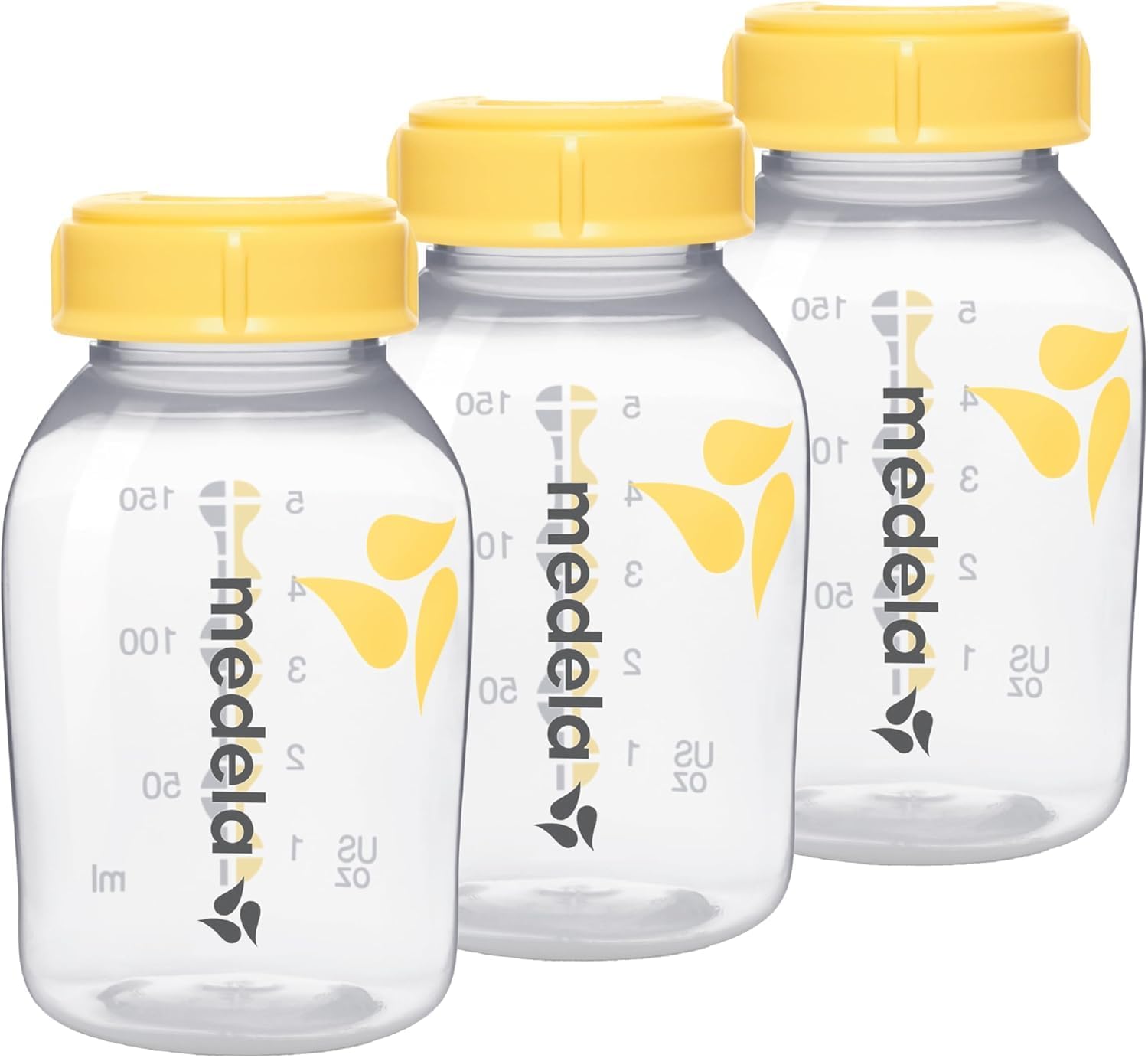 Medela breastmilk storage bottles 150ml pack of three with yellow caps