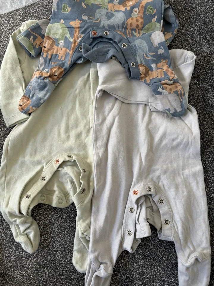 George 3 pack girls sleeping suits with animal print and cream designs