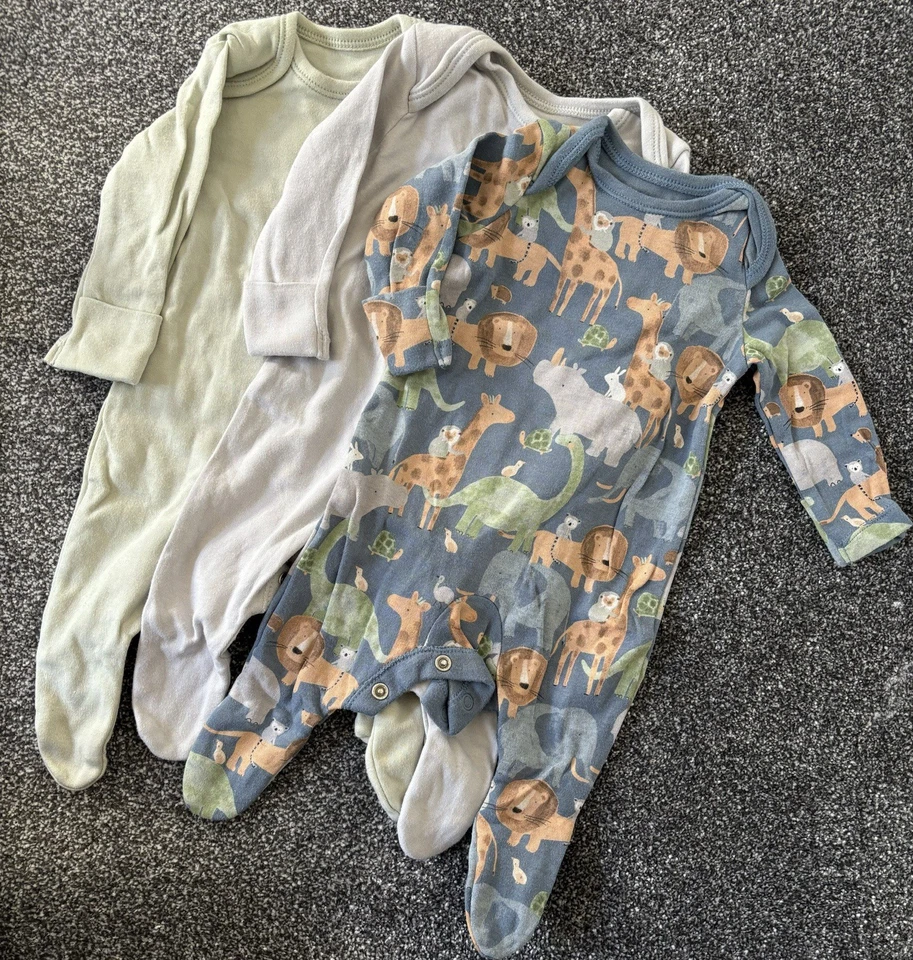 George 3 pack sleeping suits for girls with animal prints and plain colours