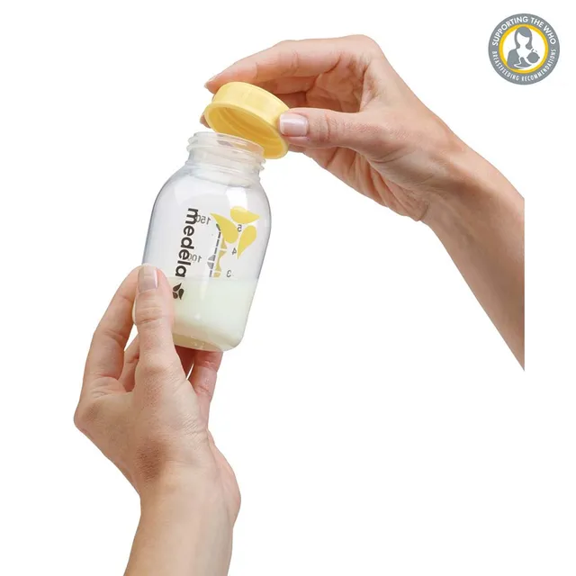 Medela breastmilk storage bottle 150ml with yellow cap, pack of 3