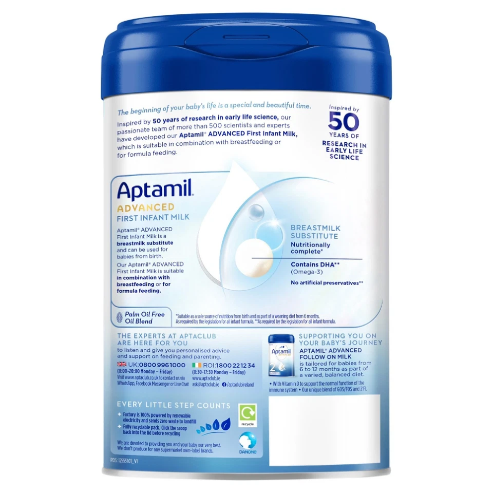 Aptamil Advanced First Infant Milk No 1 blue and white tin