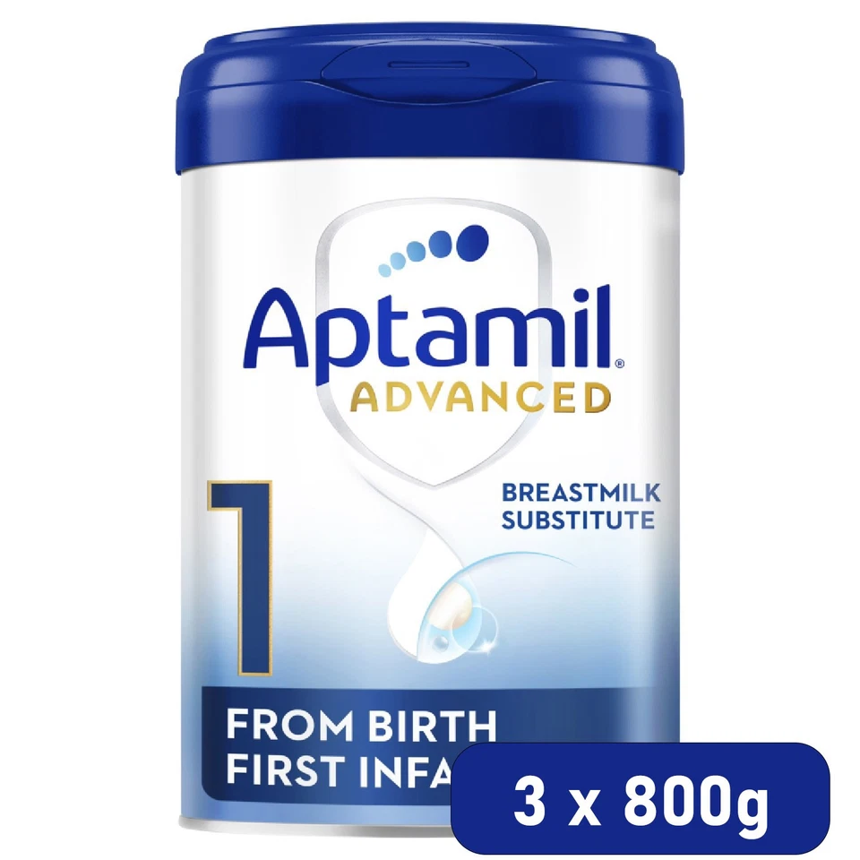 Aptamil Advanced No 1 infant formula, blue and white tin, 3 x 800g pack