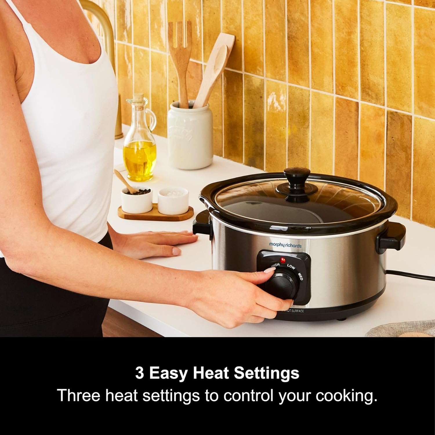 Morphy Richards stainless steel slow cooker 3.5L with glass lid and controls
