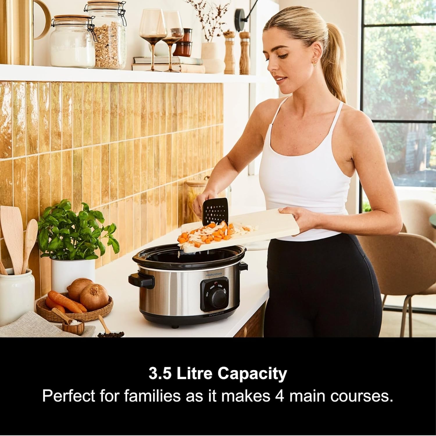 Morphy Richards stainless steel slow cooker 3.5L capacity with black lid open