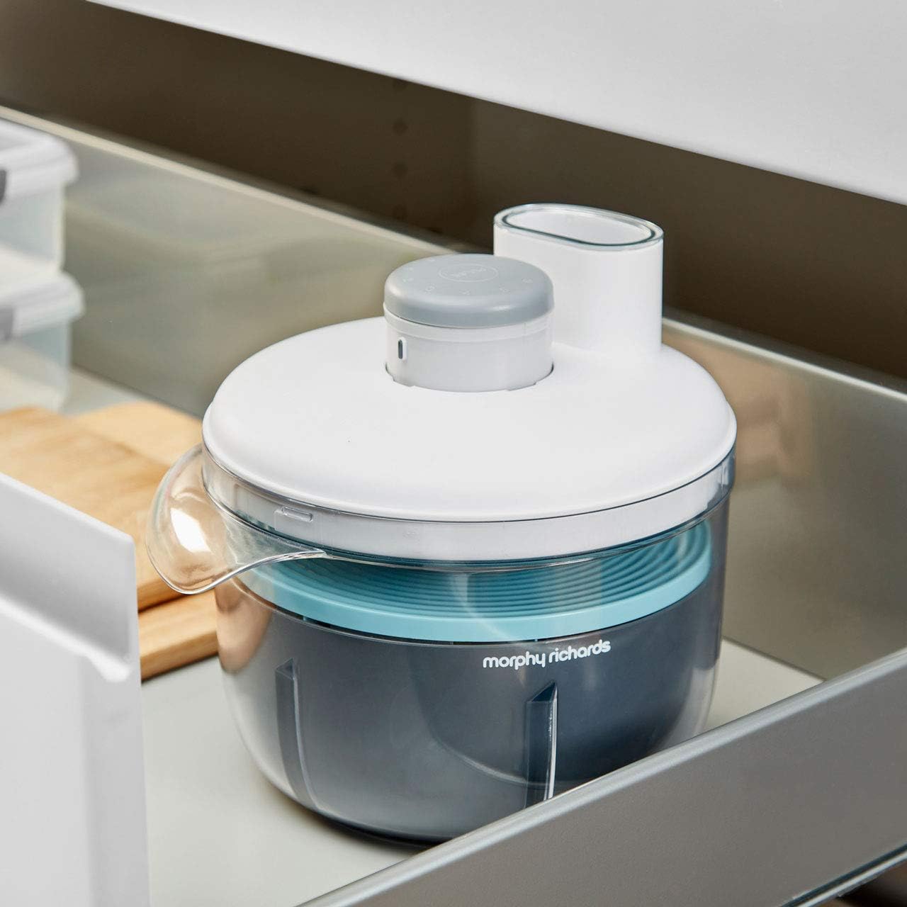 Morphy Richards Prepstar One Machine food processor with white and turquoise design