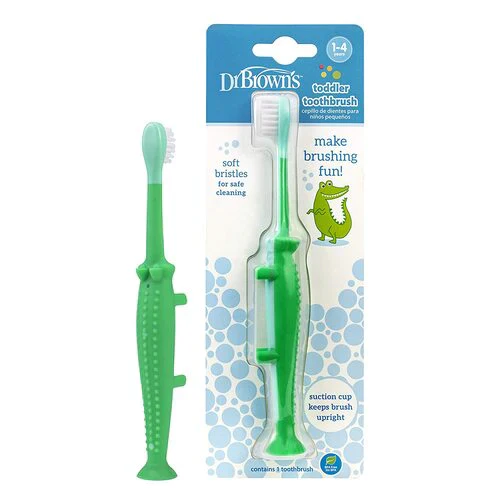 Dr. Brown's green crocodile toddler toothbrush with soft bristles