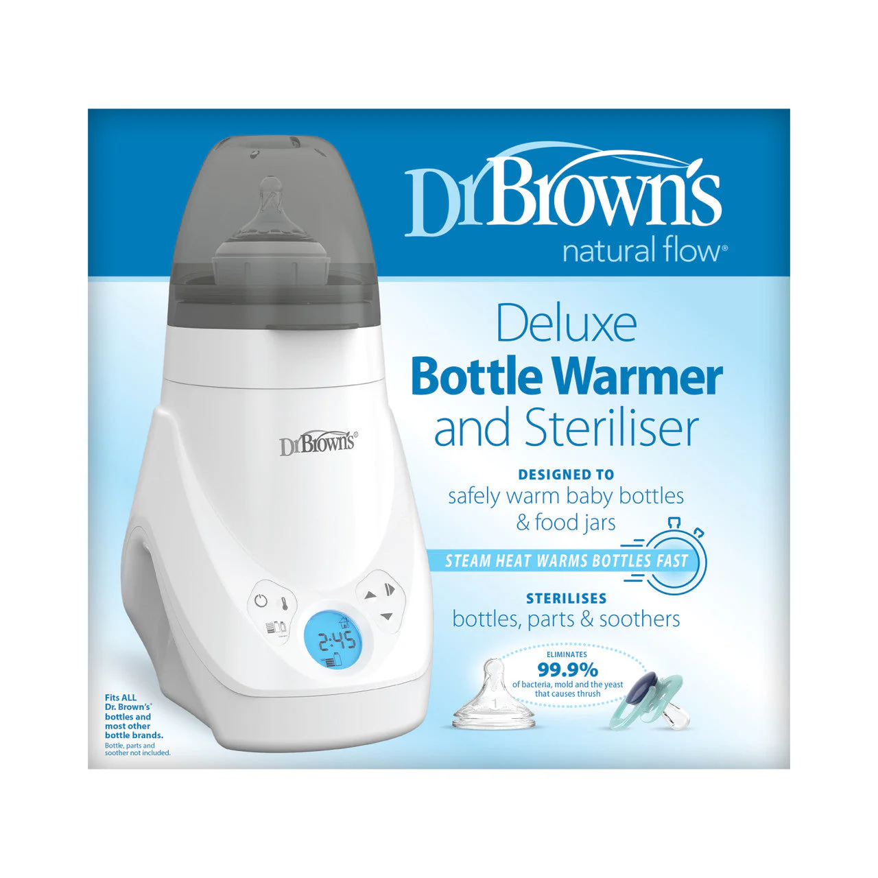 Dr. Brown's Deluxe white bottle warmer and steriliser with digital display