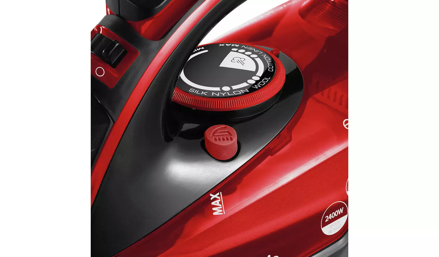 Morphy Richards red and black cordless steam iron with control dial
