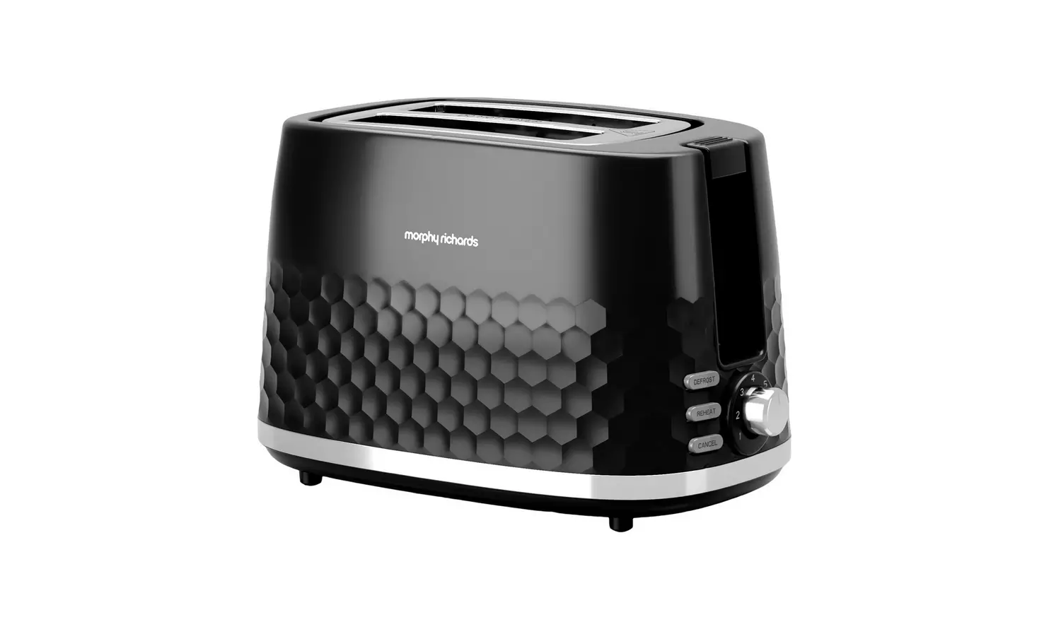 Morphy Richards Hive black two-slice toaster with honeycomb pattern design