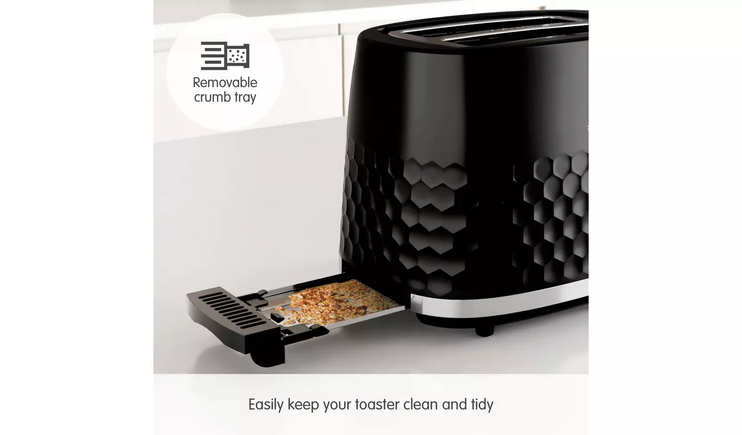 Morphy Richards Hive black two-slot toaster with removable crumb tray