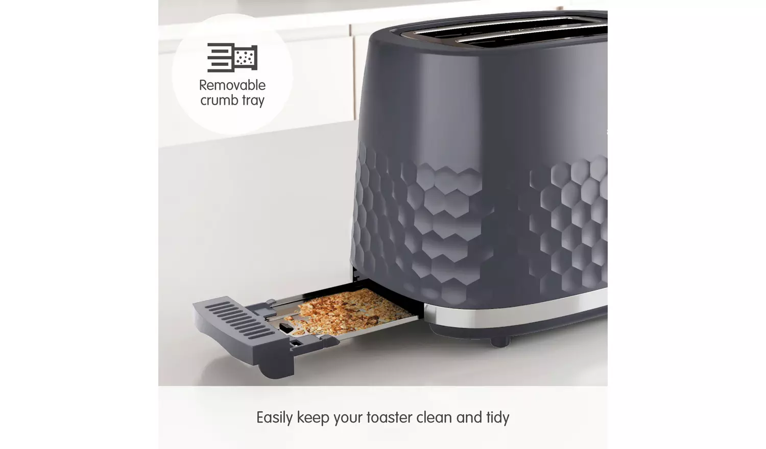Morphy Richards Hive grey 2-slice toaster with removable crumb tray