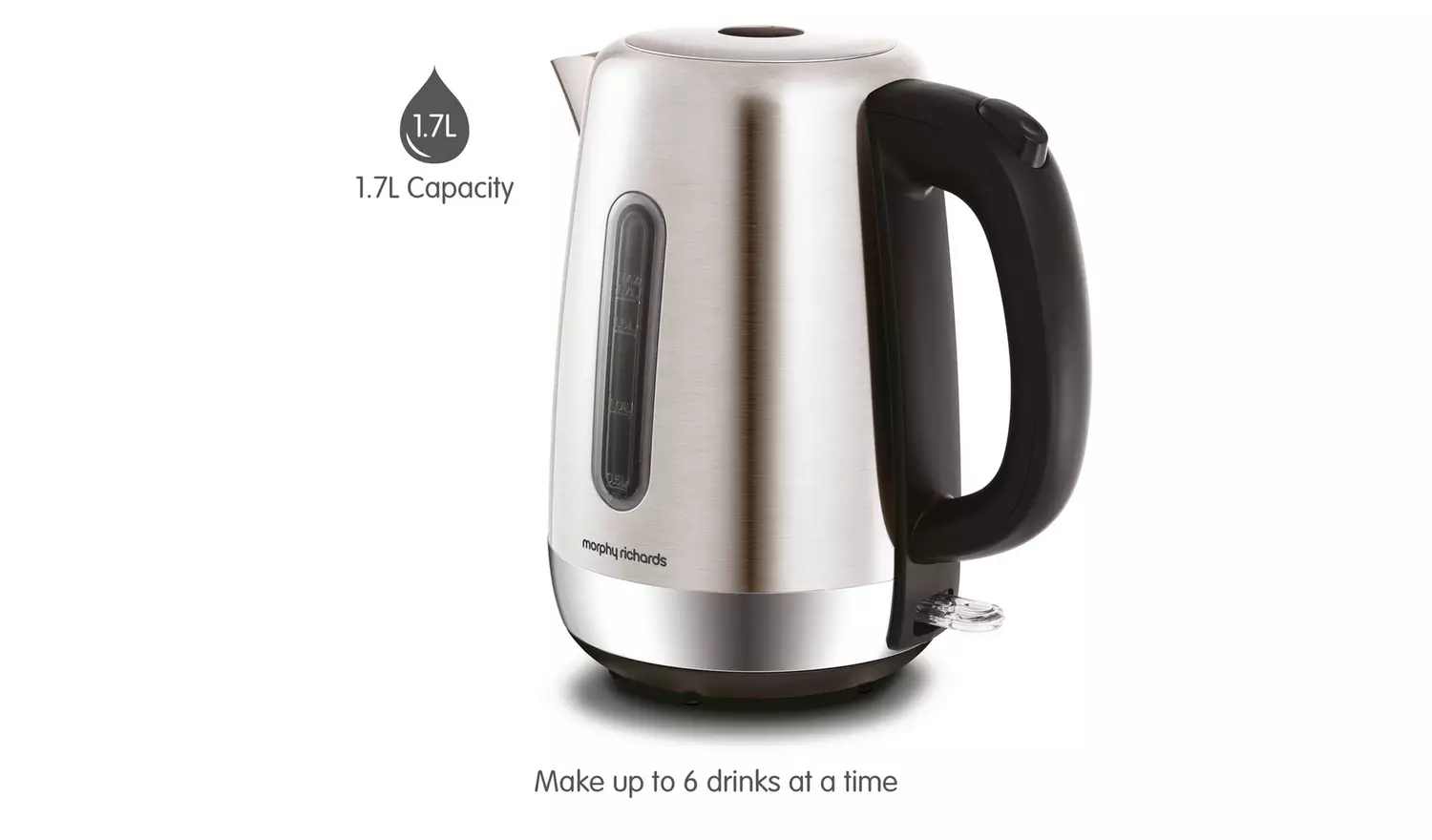 Morphy Richards Equip jug kettle, silver, 1.7L capacity with black handle
