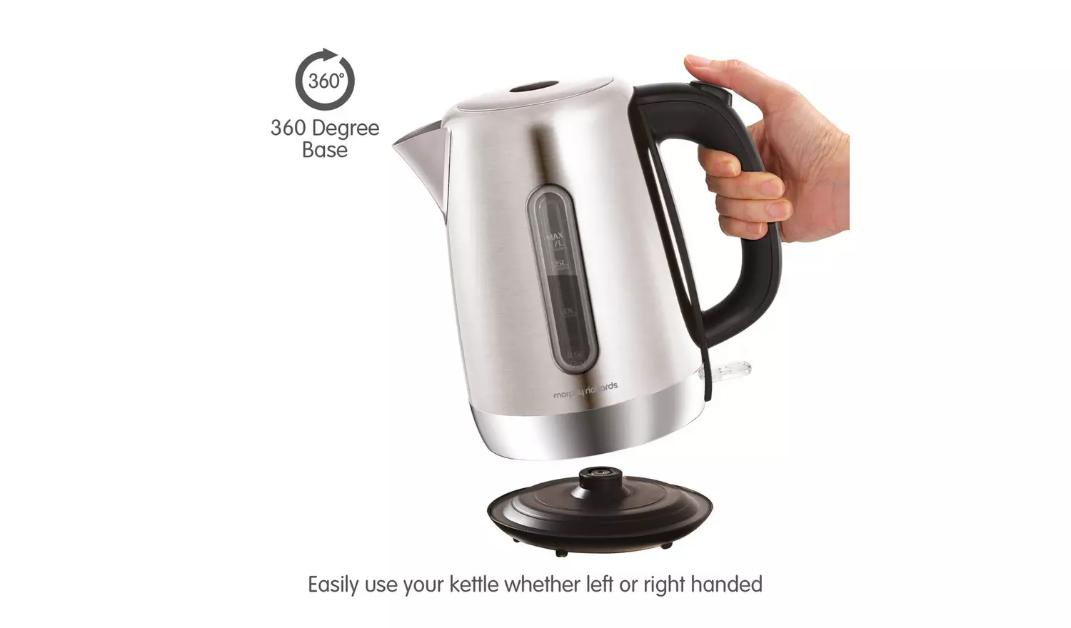 Morphy Richards Equip silver jug kettle with 360 degree base and black handle