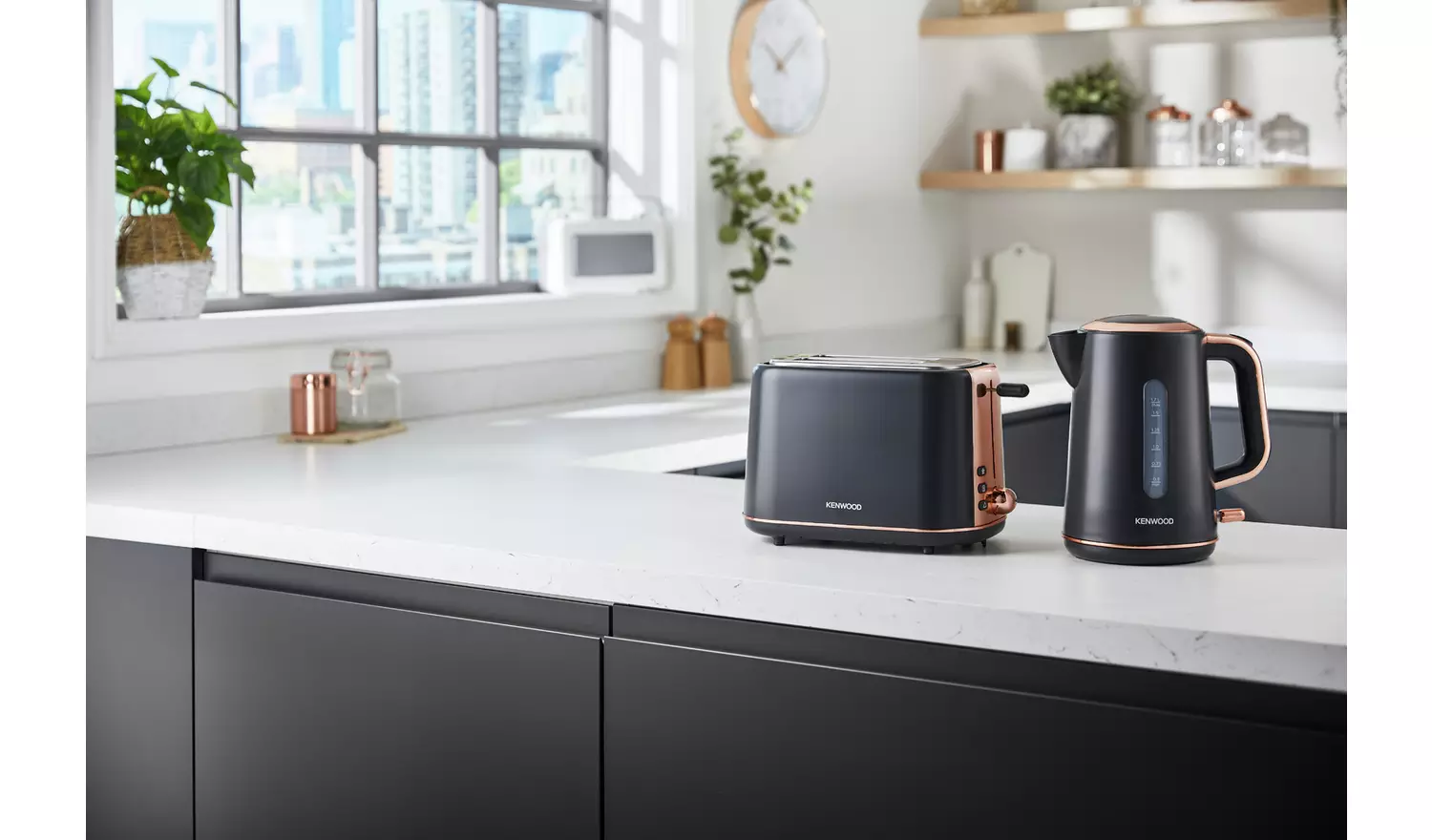 Kenwood Abbey Lux dark grey two slot toaster 800w with copper trim