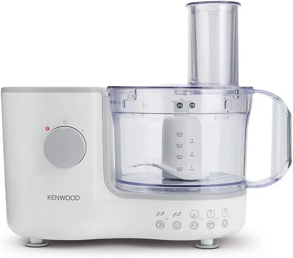Kenwood compact food processor with white base and clear bowl attachment