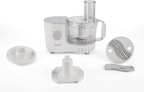 Kenwood white compact food processor with multiple attachments and accessories