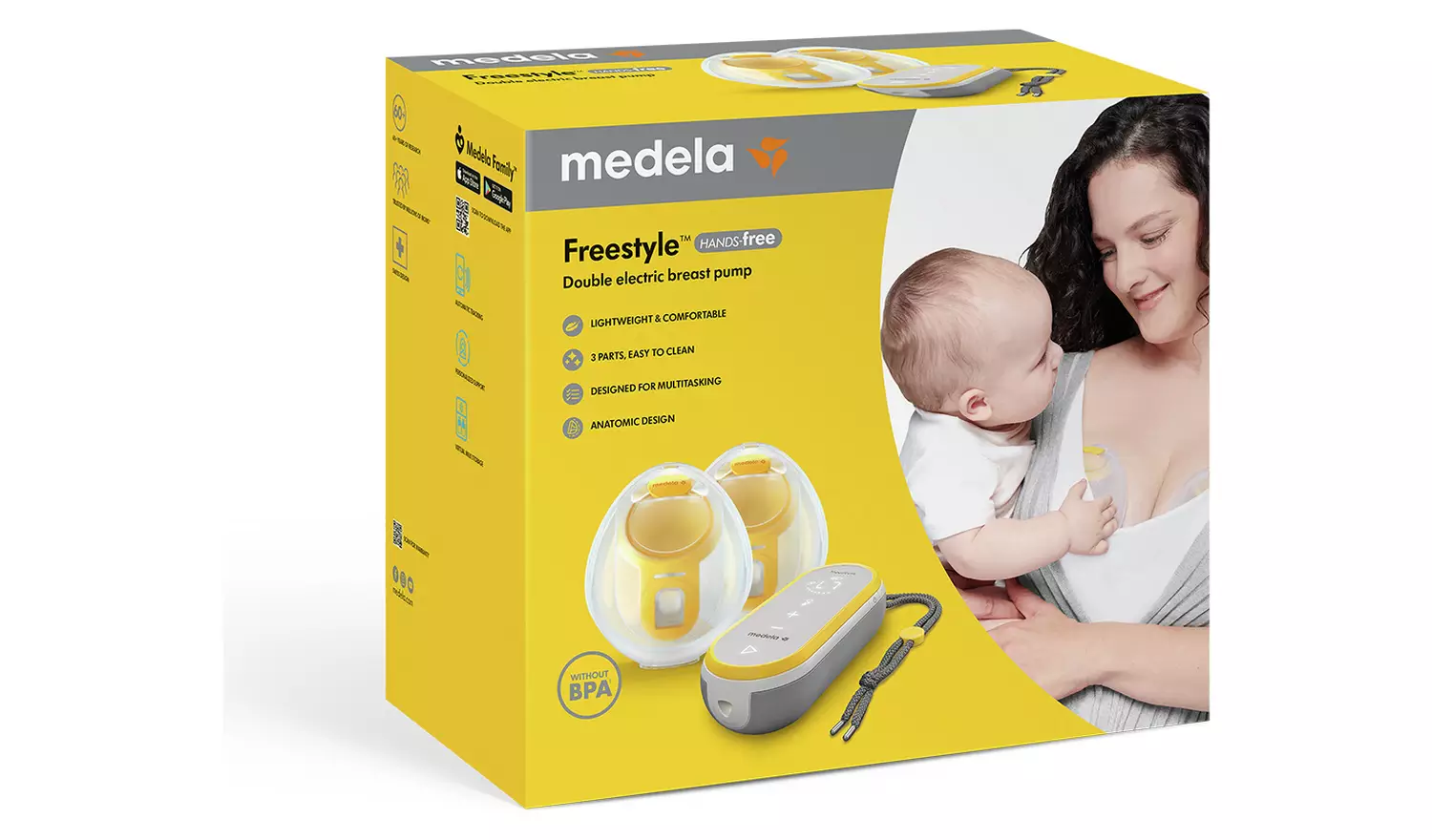 Medela Freestyle hands-free double electric breast pump in yellow and white