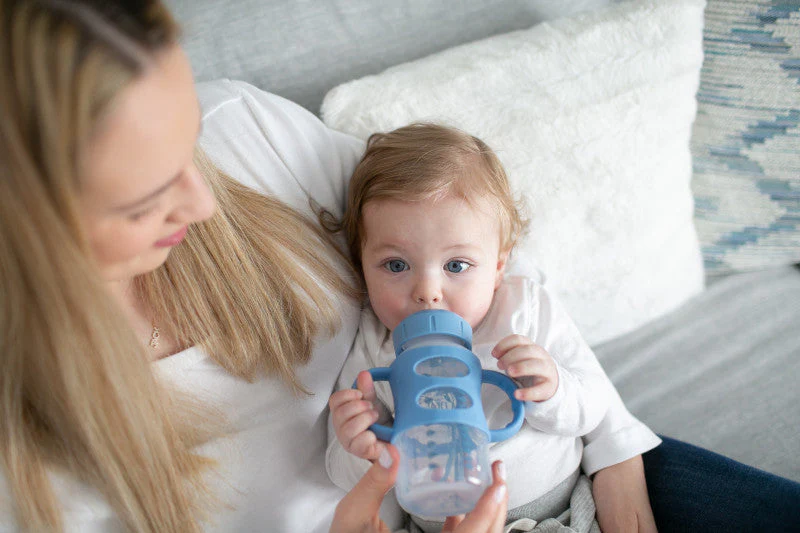 Dr Brown's Milestones 270 ml blue wide-neck sippy bottle with silicone handles