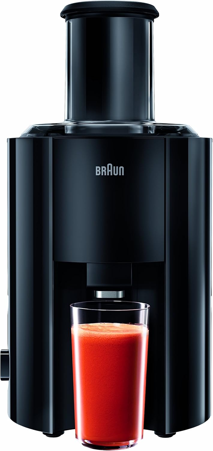 Braun black centrifugal juicer with 75mm feed and 1.25L jug