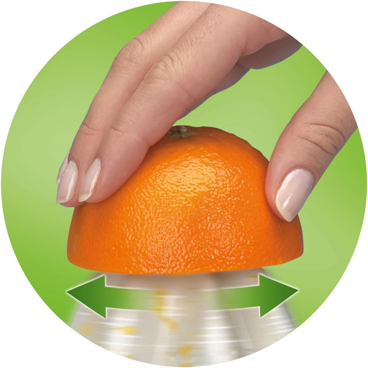 Braun citrus press with orange and 350ml capacity shown in use
