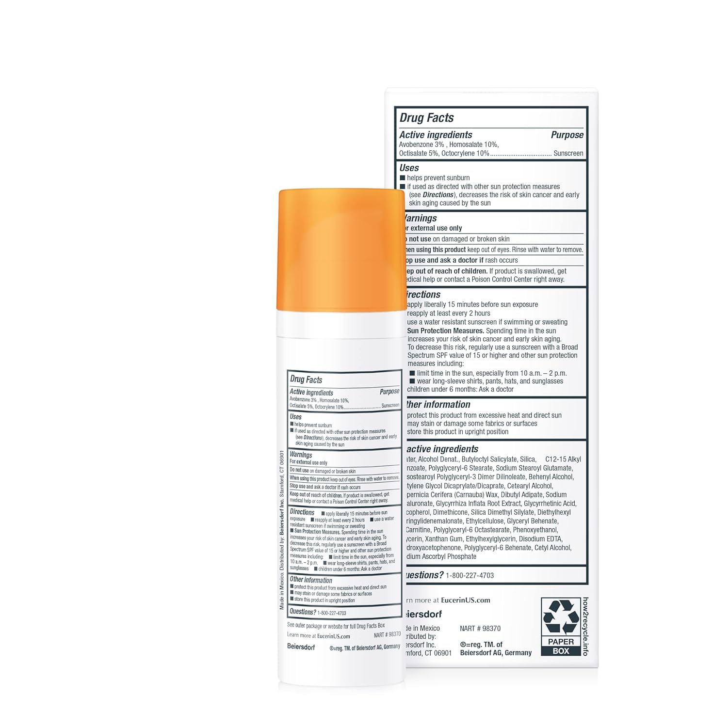 Eucerin Sun Age Defense SPF 50 face sunscreen lotion bottle with orange cap