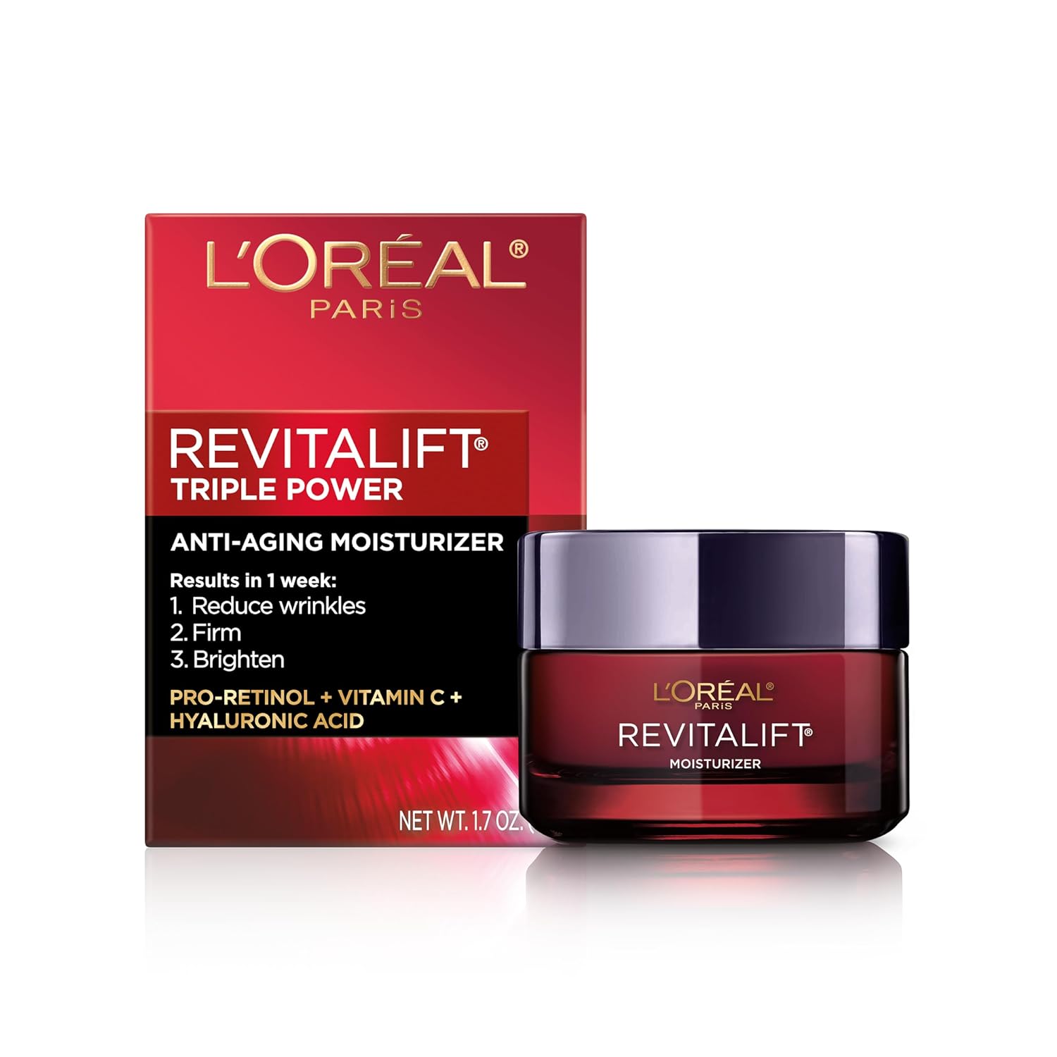 L'Oreal Paris Revitalift Triple Power anti-aging face moisturiser jar and box